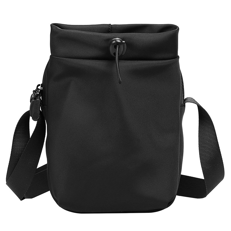 Minimalist Black Nylon Drawstring Crossbody Bag