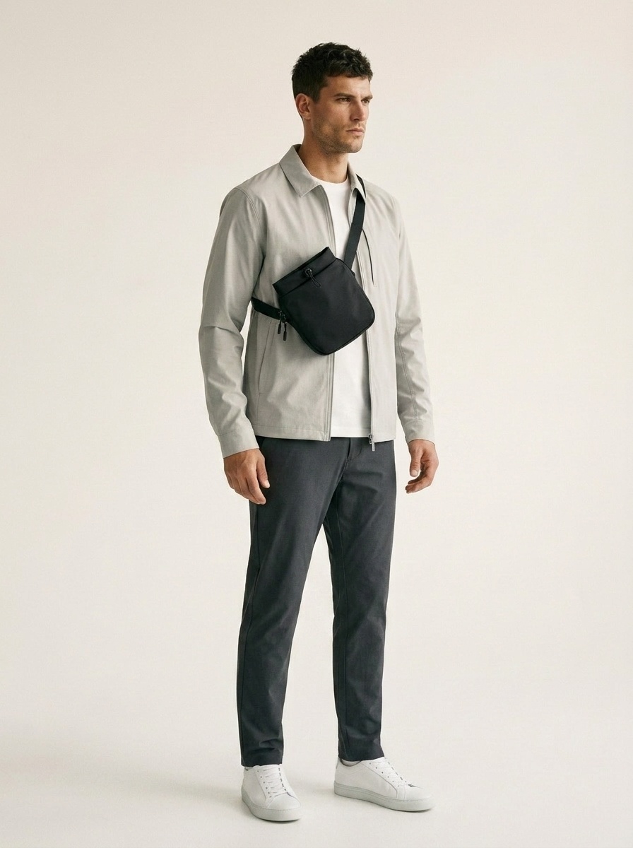 Minimalist Black Nylon Drawstring Crossbody Bag