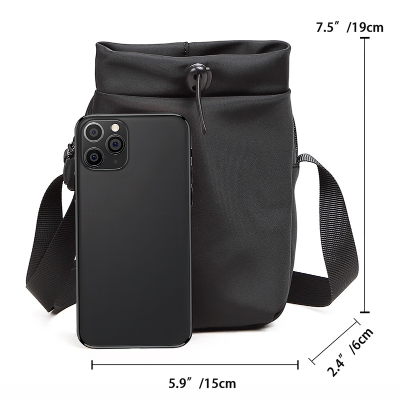 Minimalist Black Nylon Drawstring Crossbody Bag