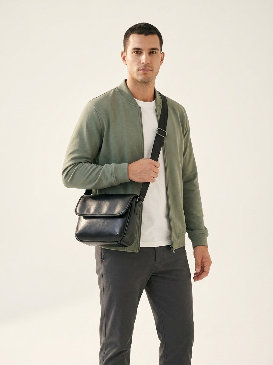 Men's Faux Leather Crossbody Bag - Sleek & Modern