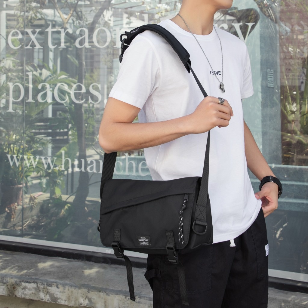 Men's Casual Black Messenger Bag - Crossbody Shoulder