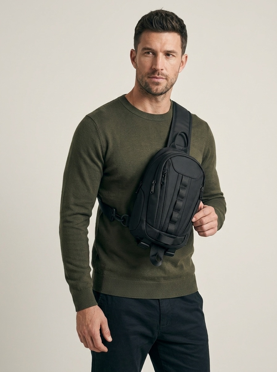 Men's Black Crossbody Sling Bag - Chest Shoulder Pack