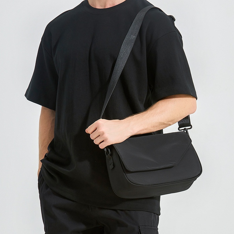Men's Minimalist Matte Black Crossbody Messenger Bag