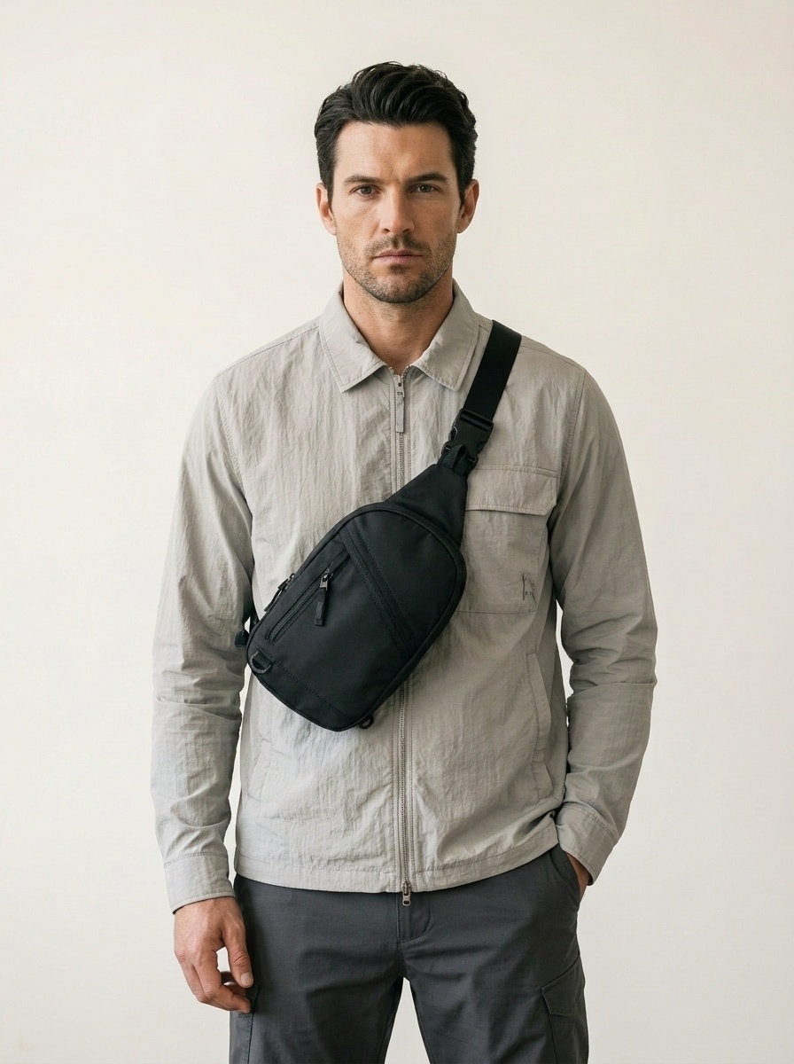Men's Black Sling Bag - Chest Crossbody Backpack