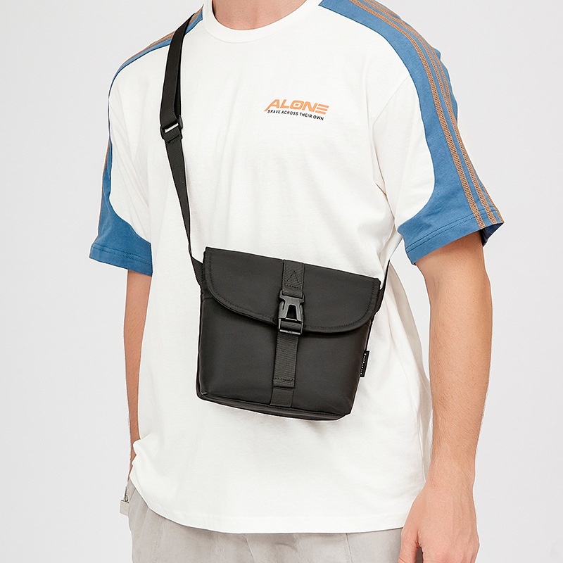 Men's Compact Black Crossbody Bag with Buckle Closure