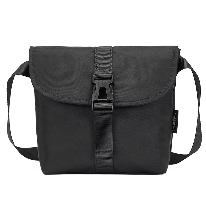 Men's Compact Black Crossbody Bag with Buckle Closure