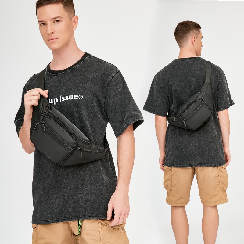 Multi-Pocket Black Fanny Pack - Adjustable Sling Bag