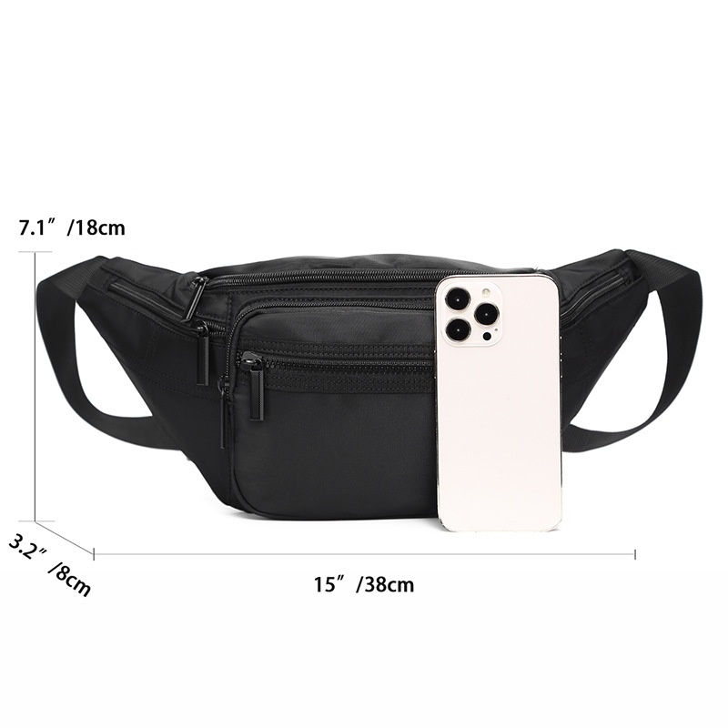 Multi-Pocket Black Fanny Pack - Adjustable Sling Bag