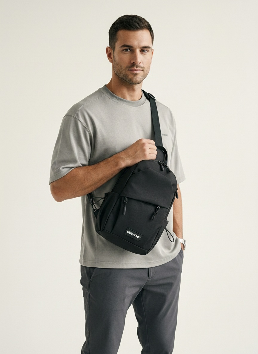 Men's Black Sling Bag - Casual Crossbody Chest Pack