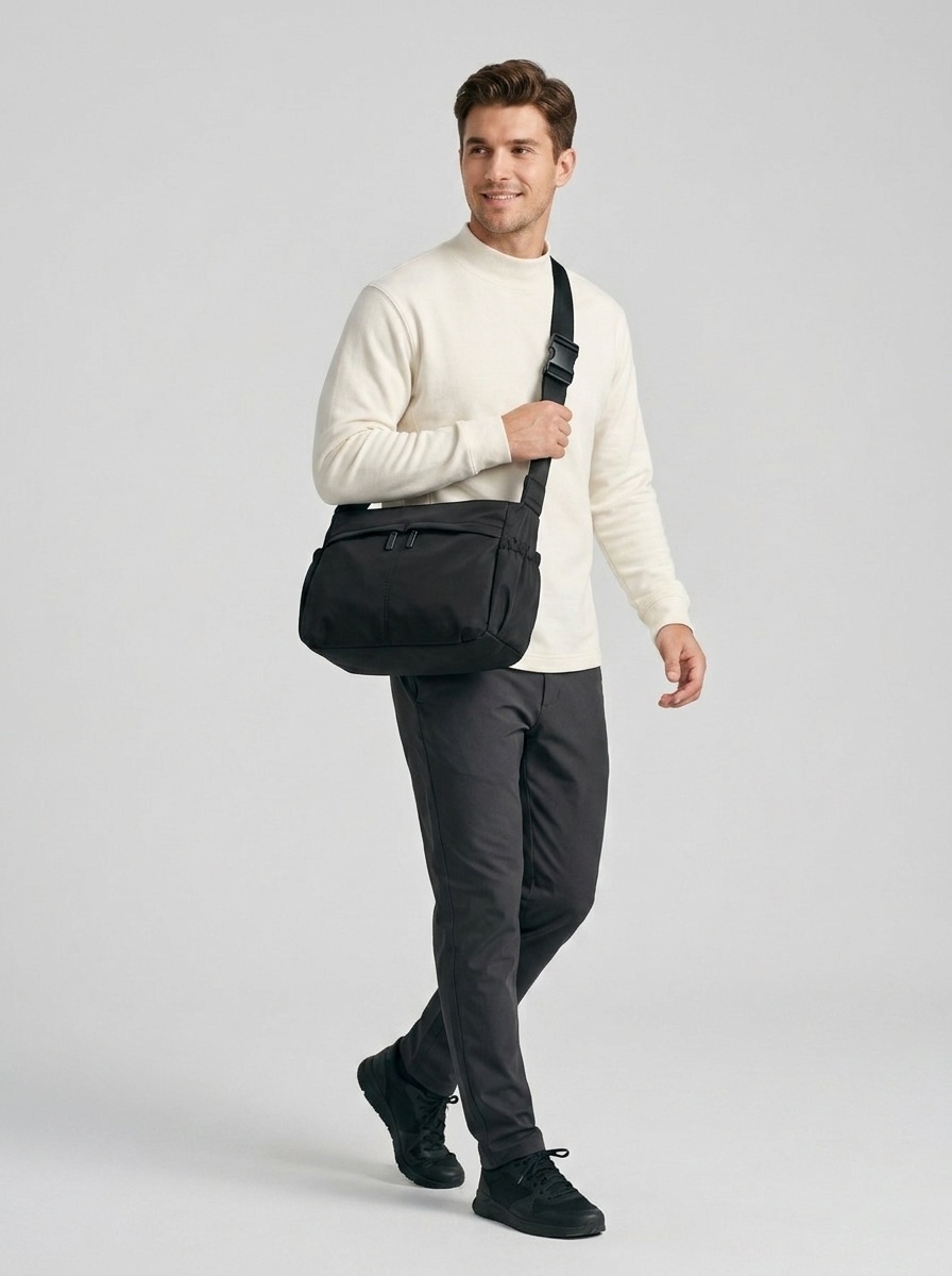 Casual Nylon Crossbody Bag - Multi-Pocket Messenger