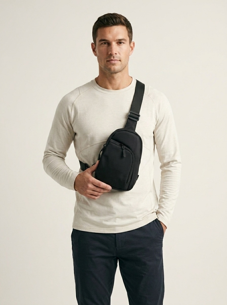 Men's Black Sling Bag - Crossbody Chest Little Bag