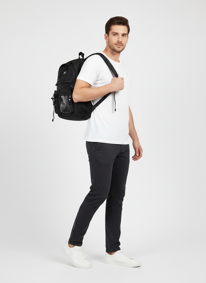 Stylish Black Multi-Pocket Casual Backpack