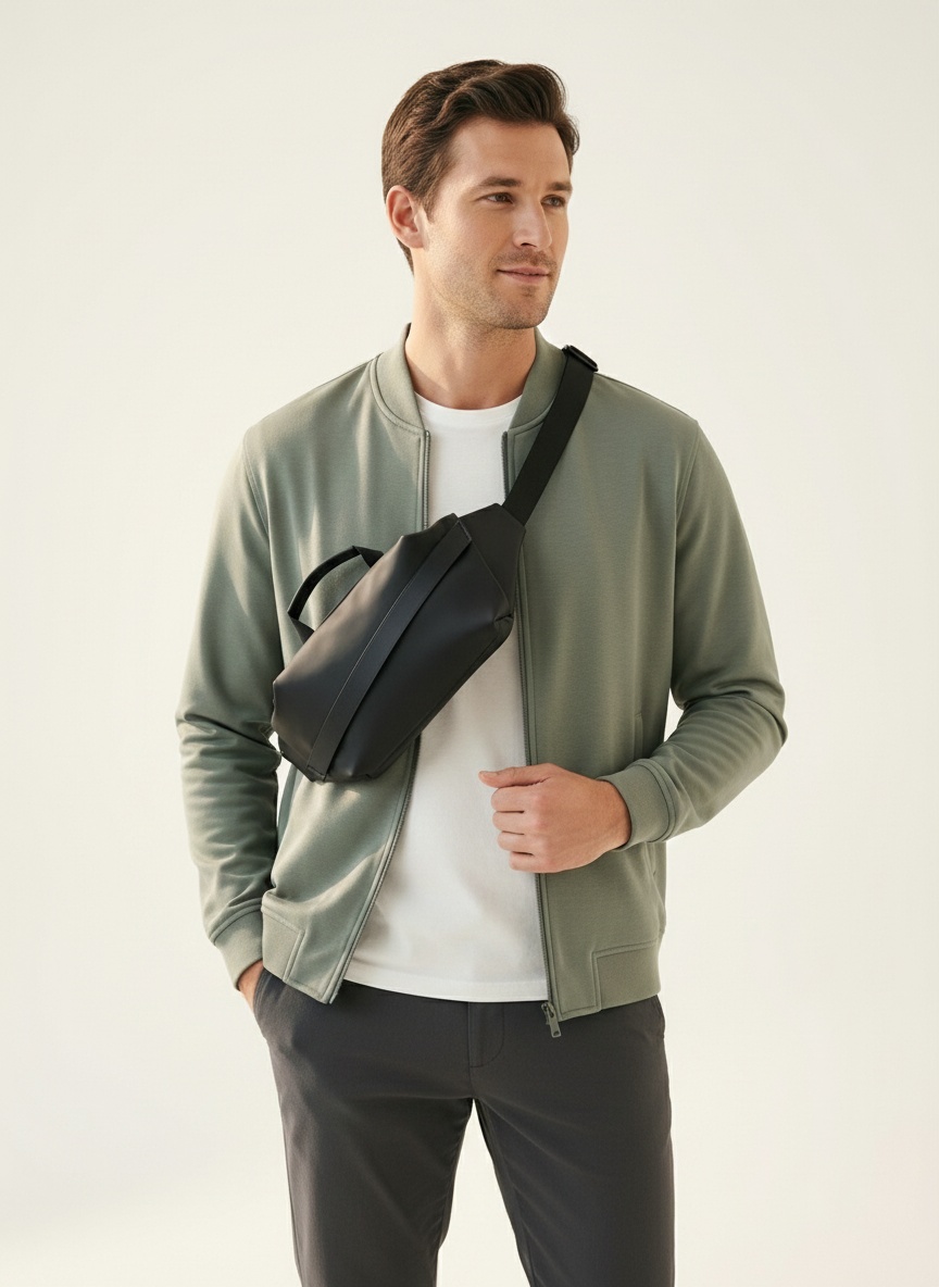 Sleek Matte Black Crossbody Sling Bag - Modern & Minimalist