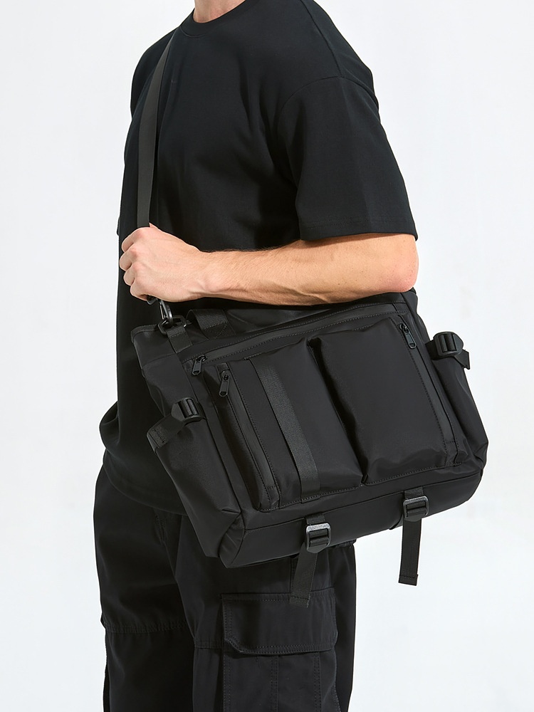 Men's Black Multi-Pocket Utility Tote Bag