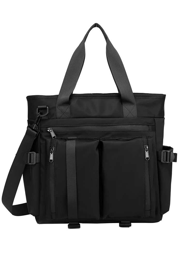 Men's Black Multi-Pocket Utility Tote Bag