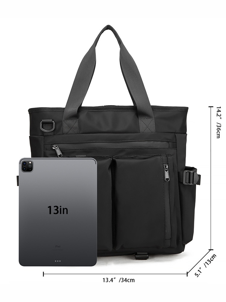 Men's Black Multi-Pocket Utility Tote Bag