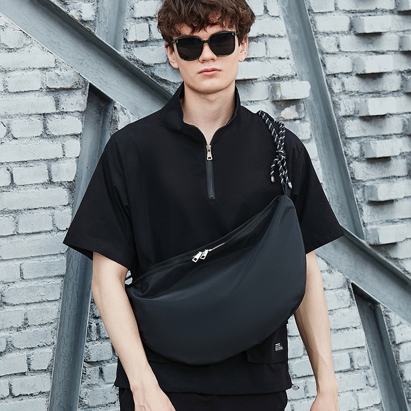 Men's Casual Black Crescent Crossbody Bag