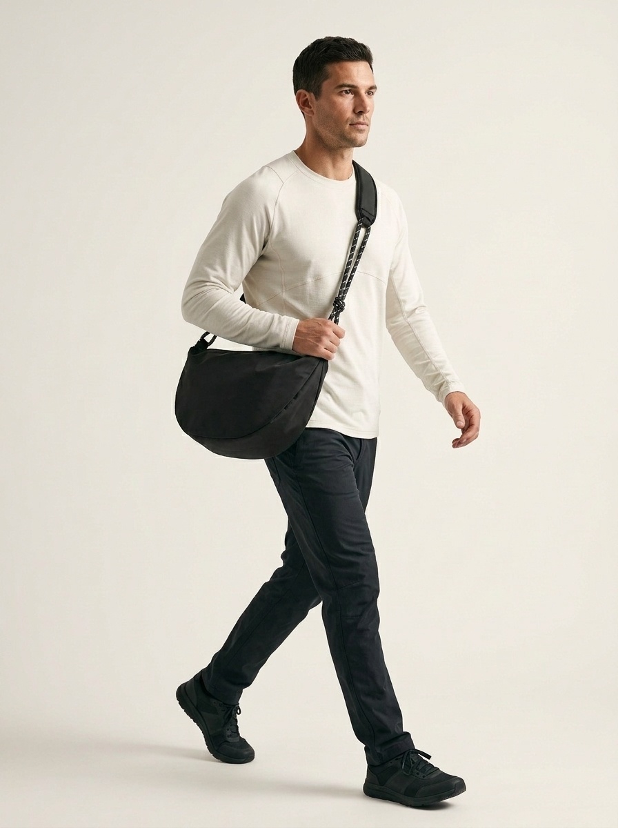 Men's Casual Black Crescent Crossbody Bag