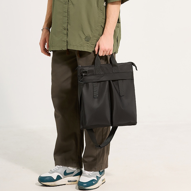 Black Utility Messenger Bag - Laptop Tote Shoulder Bag