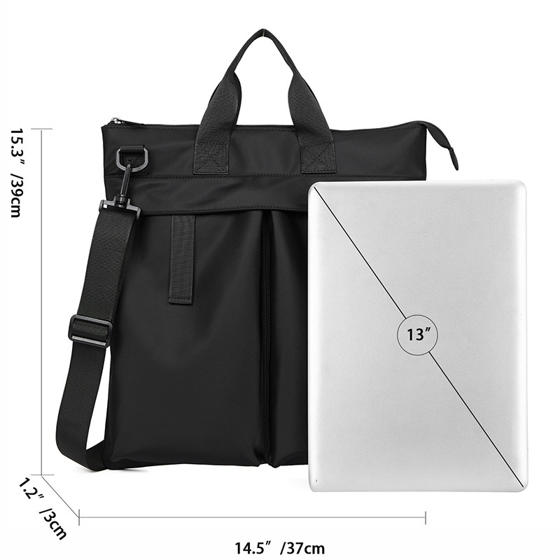 Black Utility Messenger Bag - Laptop Tote Shoulder Bag