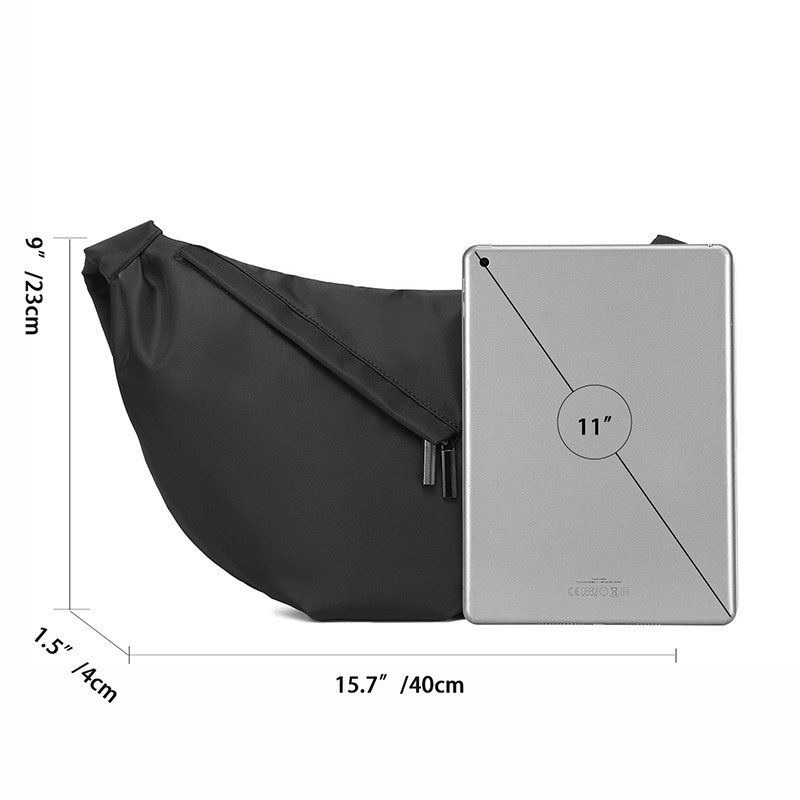 Minimalist Black Nylon Crossbody Sling Bag for Tablet