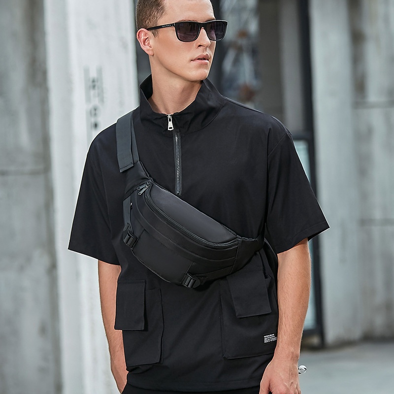 Men's Matte Black Sling Bag - Versatile Waist Pack