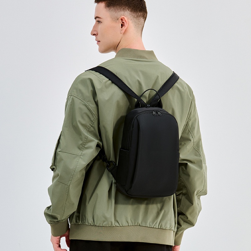 Men's Matte Black Compact Sling Bag Mini Backpack