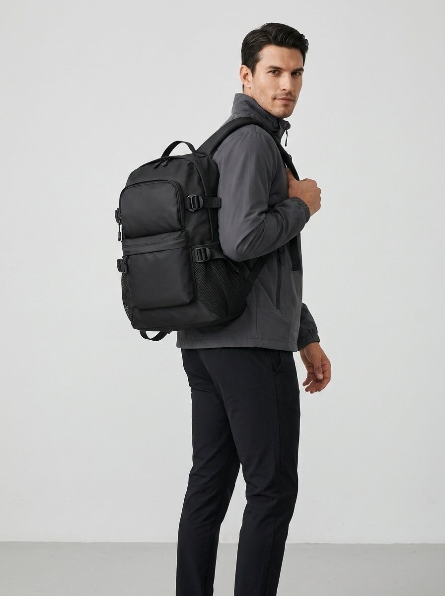 Black Casual Backpack for Men & Women - Multi-Pocket Design