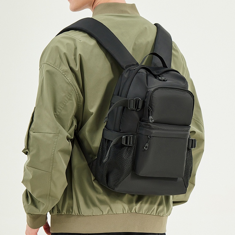 Black Casual Backpack for Men & Women - Multi-Pocket Design