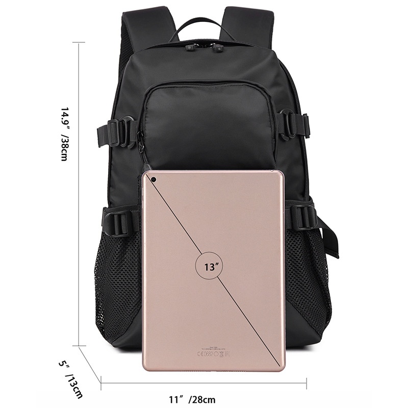 Black Casual Backpack for Men & Women - Multi-Pocket Design