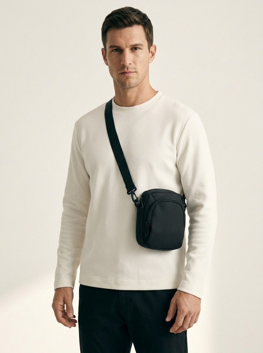 Men's Black Small Crossbody Bag - Everyday Sling Pouch