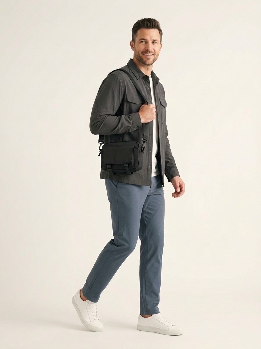 Men's Matte Black Crossbody Bag - Casual Shoulder Pouch