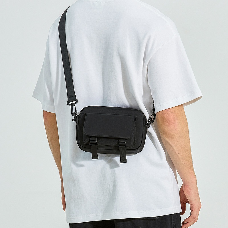 Men's Matte Black Crossbody Bag - Casual Shoulder Pouch