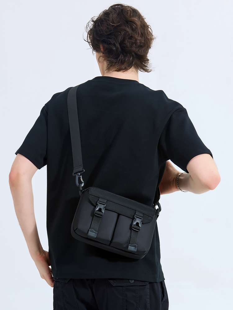 Men's Black Utility Crossbody Bag with Buckle Pockets