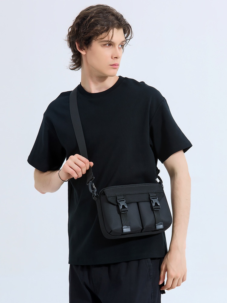 Men's Black Utility Crossbody Bag with Buckle Pockets