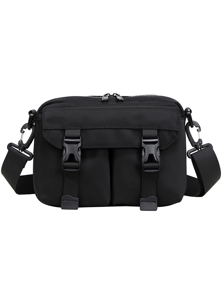 Men's Black Utility Crossbody Bag with Buckle Pockets