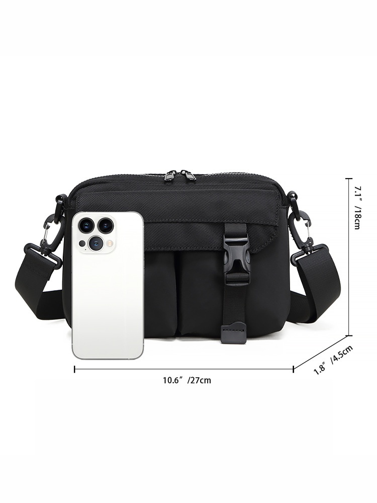 Men's Black Utility Crossbody Bag with Buckle Pockets