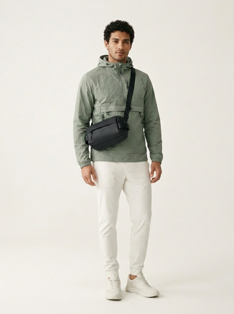 Sleek Matte Black Crossbody Smart Sling Bag for Men