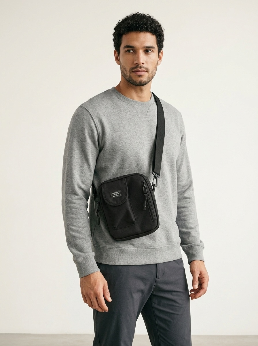 Men's Black Crossbody Bag - Utility Shoulder Sling
