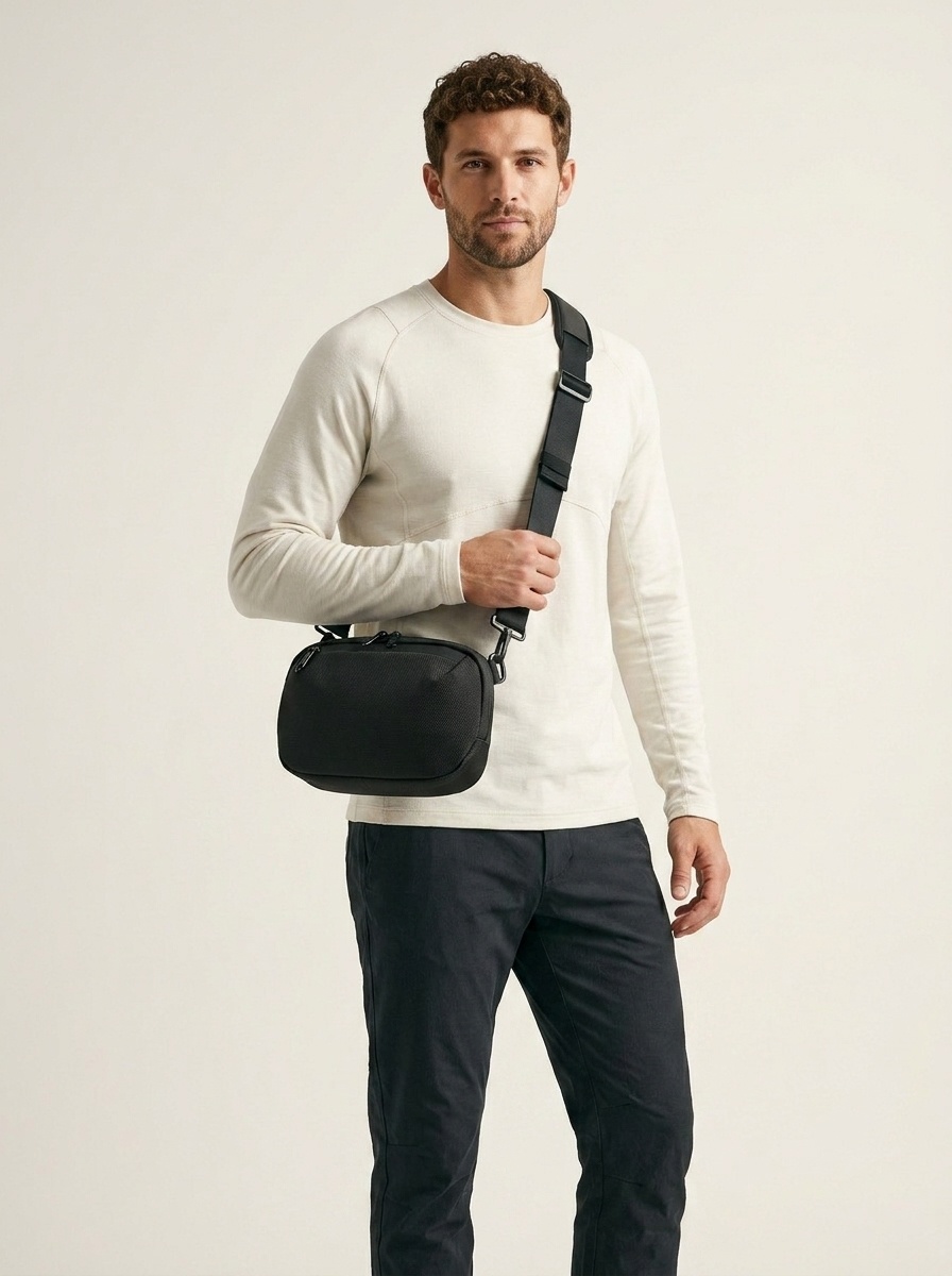 Men's Minimalist Black Crossbody Sling Bag - Everyday Carry