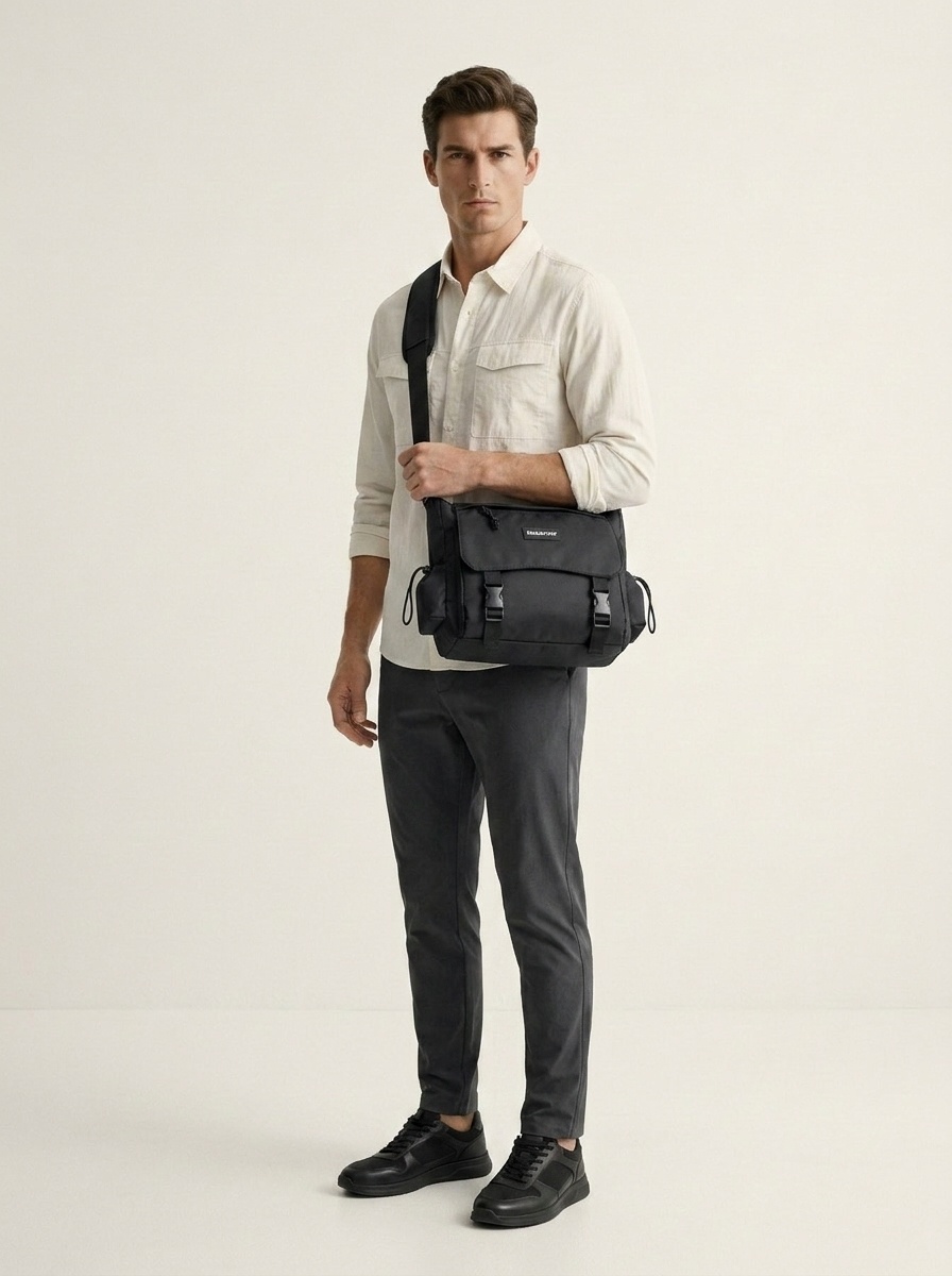 Men's Casual Black Messenger Bag - Crossbody Shoulder Bag