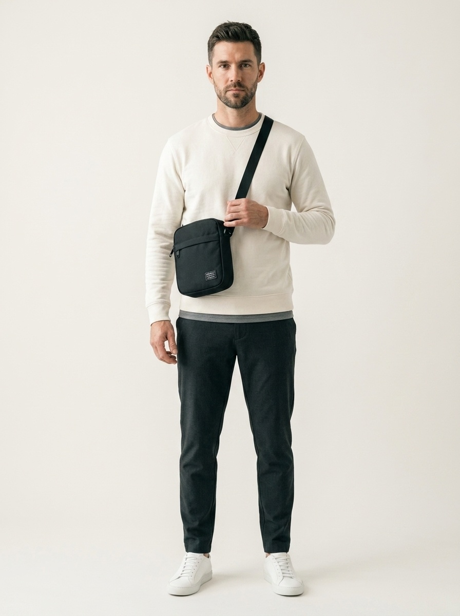 Men's Casual Black Crossbody Bag - Compact & Durable