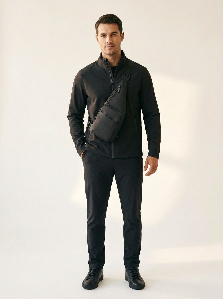 Sleek Black Crossbody Sling Bag - Men's Chest Pack
