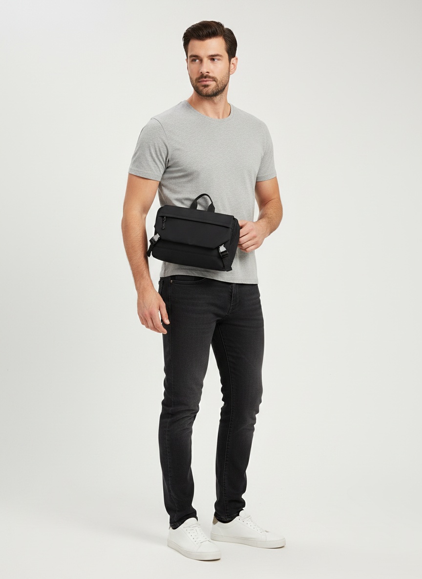 Matte Black Messenger Sling Bag - Tablet Ready
