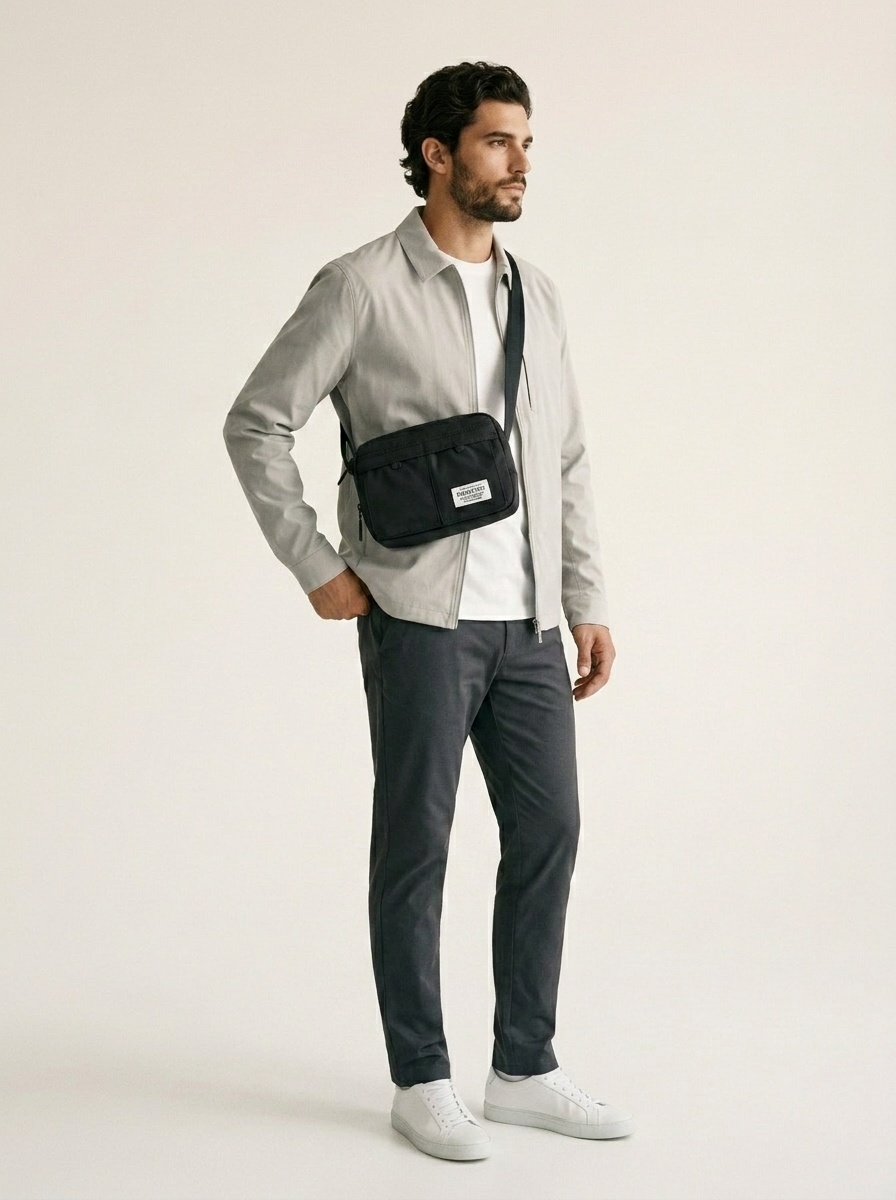 Unisex Black Crossbody Bag - Casual Shoulder Messenger