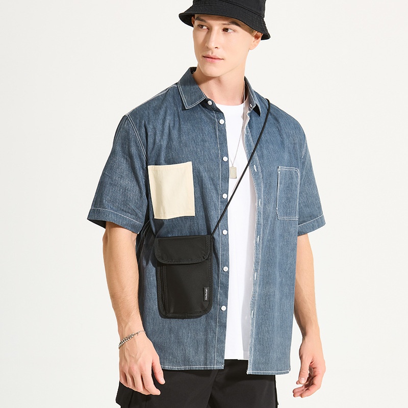 Black Travel Neck Pouch - Mini Crossbody Phone Bag