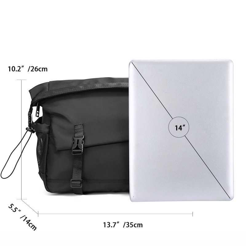 Modern Black Messenger Bag - 14" Laptop Crossbody