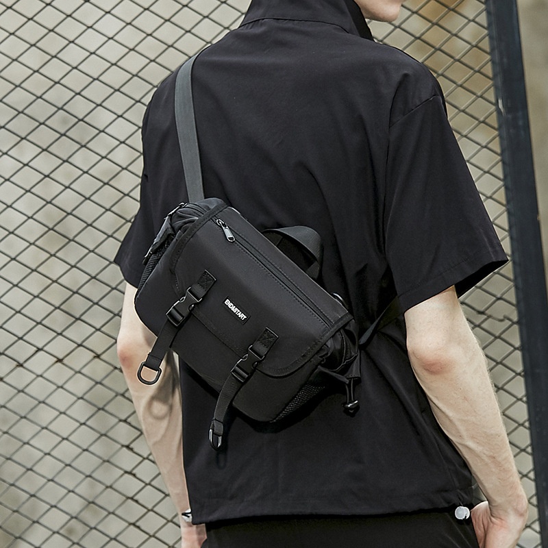 Men's Black Techwear Crossbody Bag with Buckles