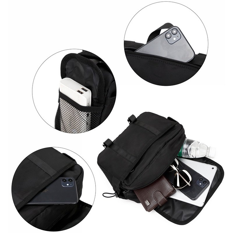 Men's Black Techwear Crossbody Bag with Buckles