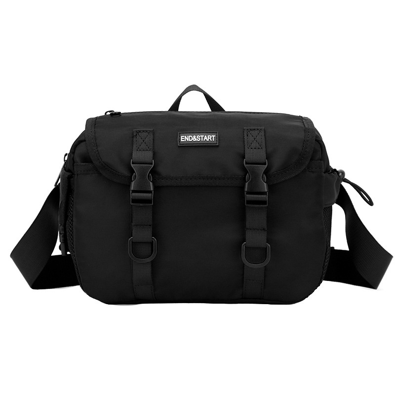 Men's Black Techwear Crossbody Bag with Buckles